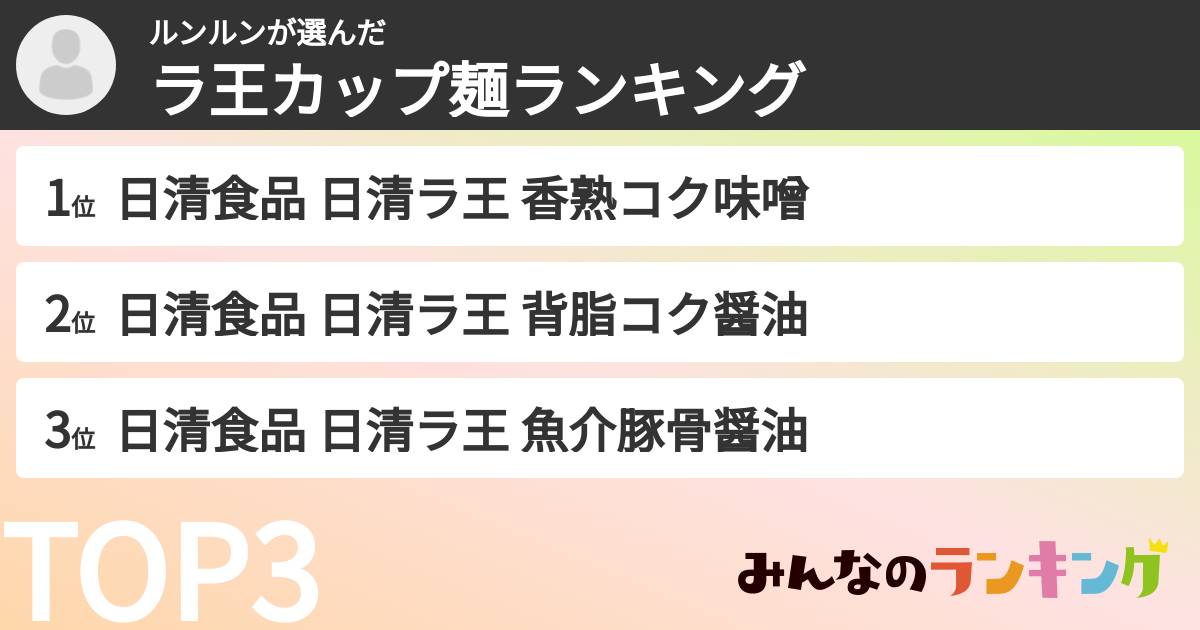 ルンルンさんの「ラ王カップ麺ランキング」