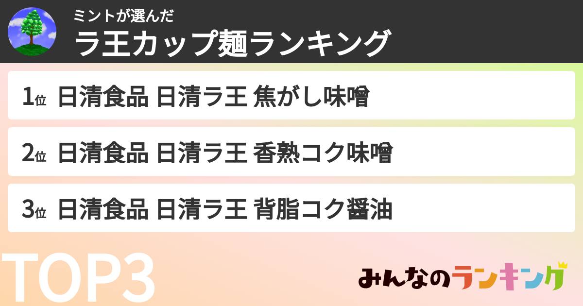 ミントさんの「ラ王カップ麺ランキング」