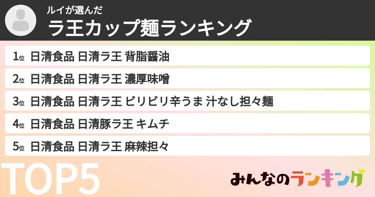 ルイさんの「ラ王カップ麺ランキング」