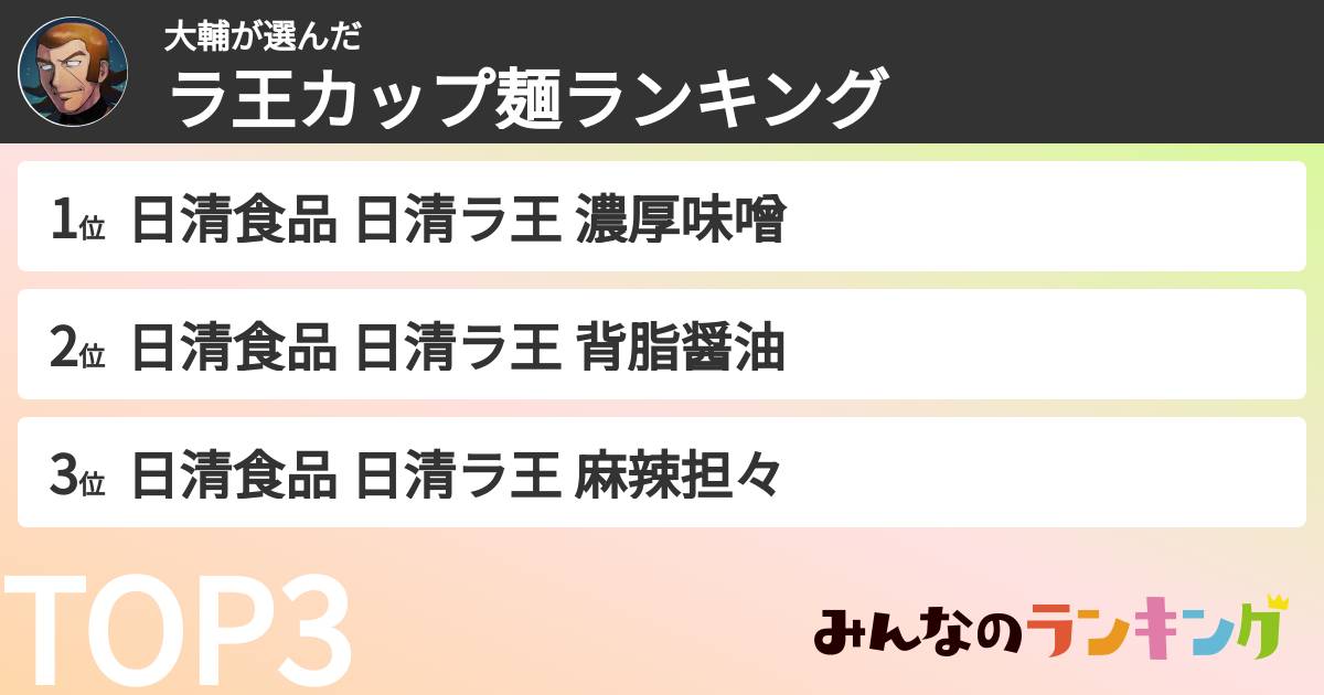 大輔さんの「ラ王カップ麺ランキング」