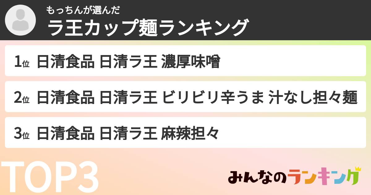 もっちんさんの「ラ王カップ麺ランキング」