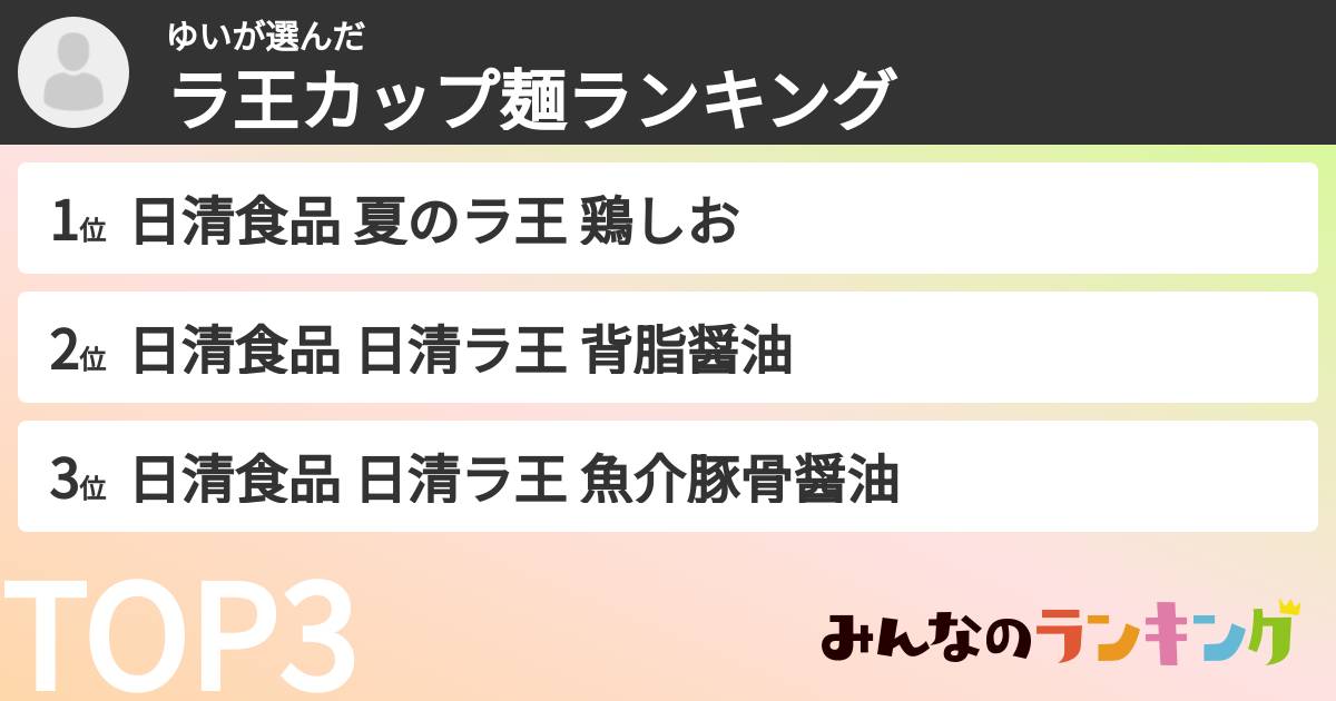 ゆいさんの「ラ王カップ麺ランキング」