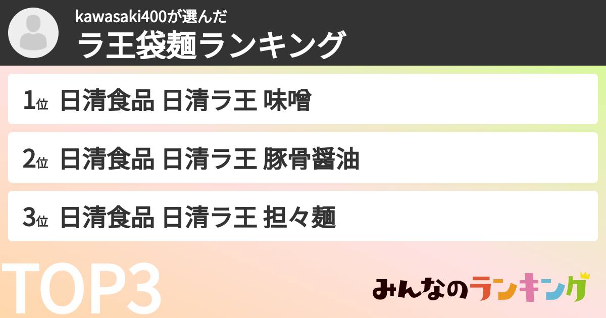 kawasaki400さんの「ラ王袋麺ランキング」