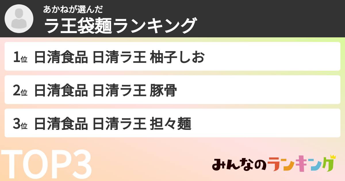 あかねさんの「ラ王袋麺ランキング」