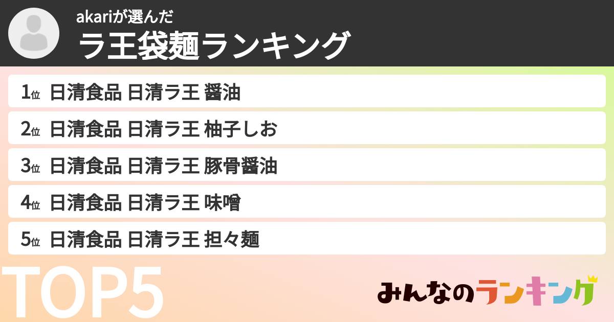 akariさんの「ラ王袋麺ランキング」