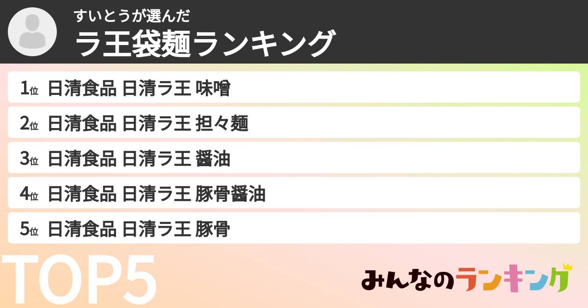すいとうさんの「ラ王袋麺ランキング」