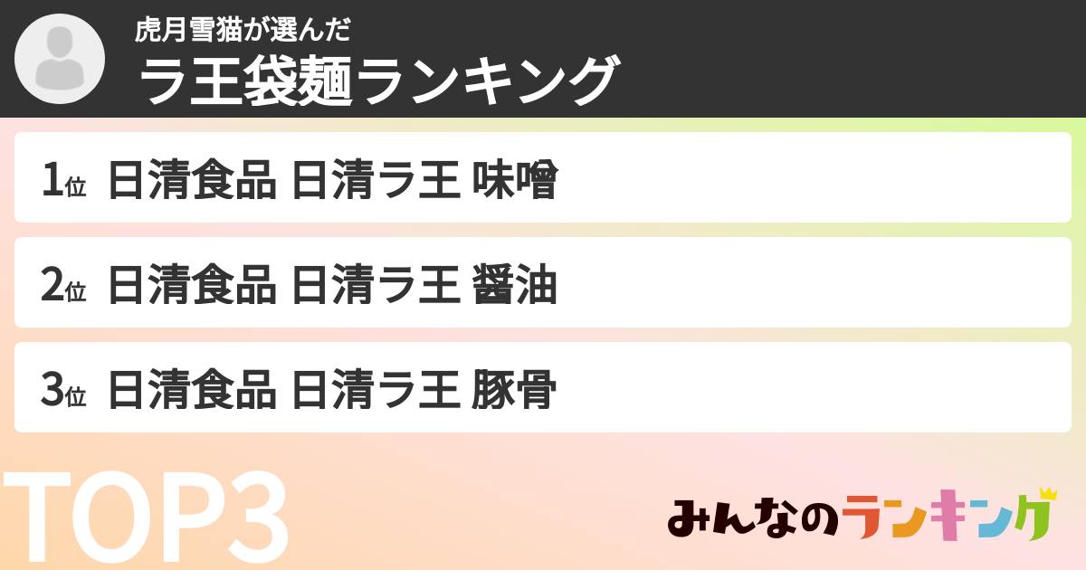 虎月雪猫さんの「ラ王袋麺ランキング」