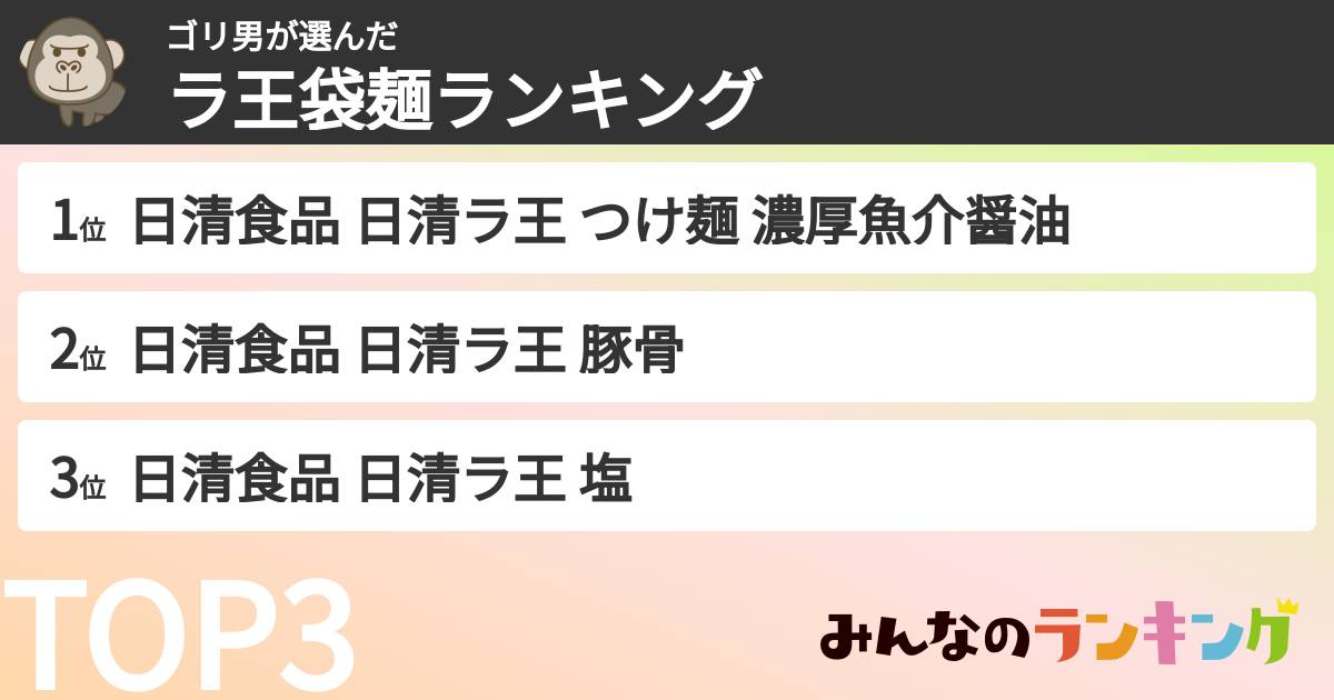 ゴリ男さんの「ラ王袋麺ランキング」