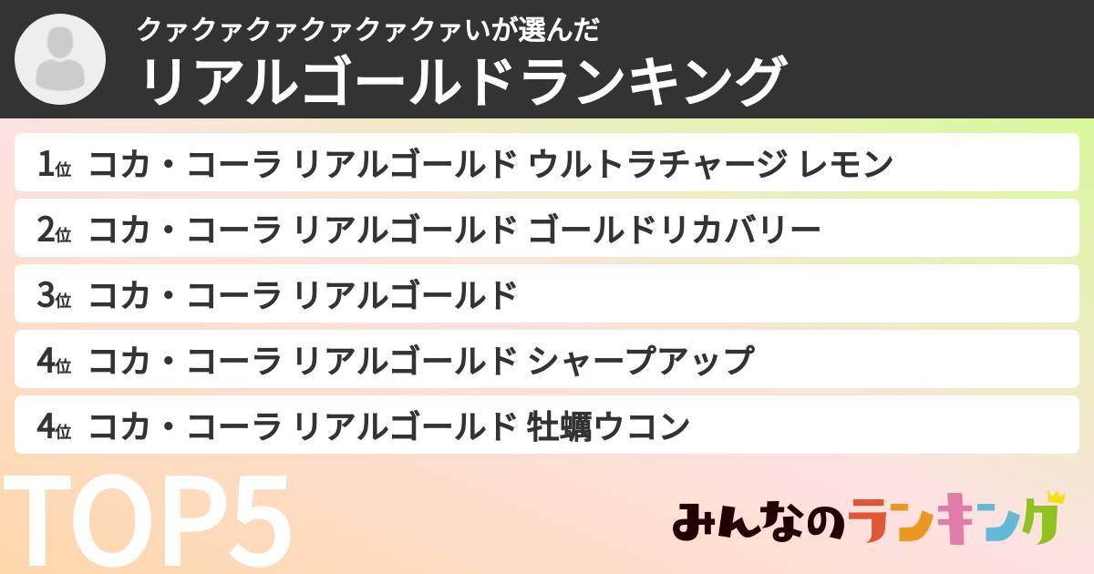 クァクァクァクァクァクァいさんの「リアルゴールドランキング」