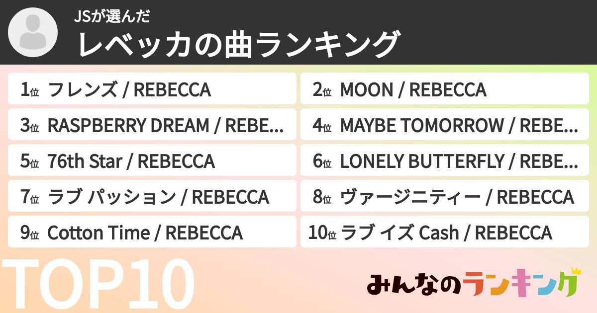 JSさんの「レベッカの曲ランキング」