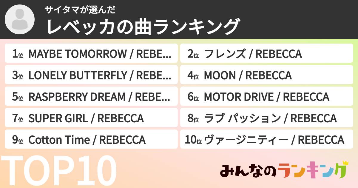 サイタマさんの「レベッカの曲ランキング」