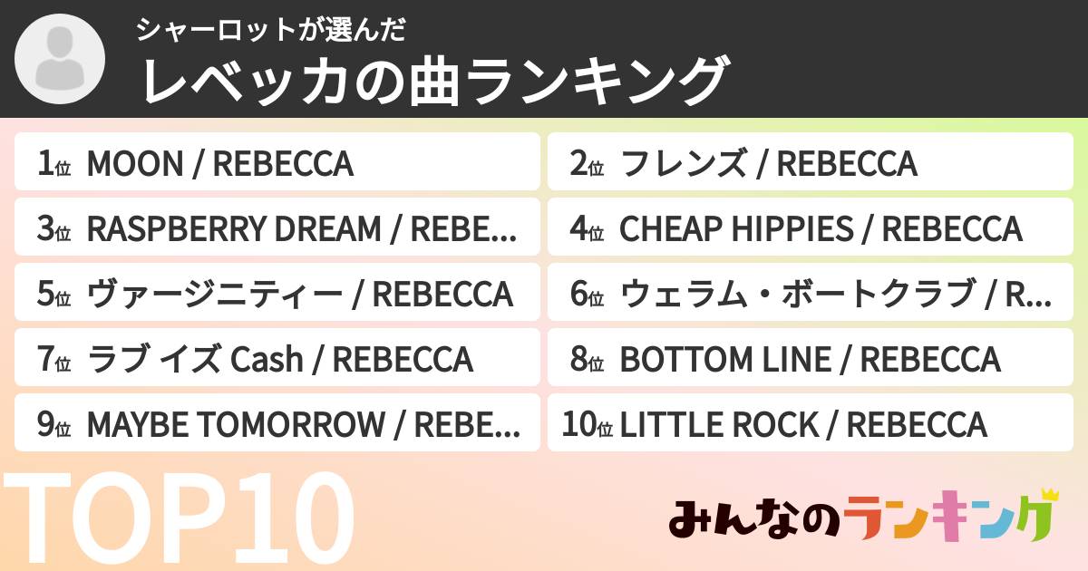 シャーロットさんの「レベッカの曲ランキング」