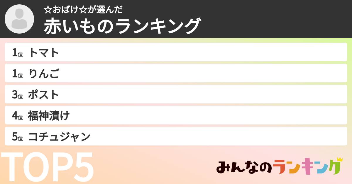 ☆おばけ☆さんの「赤いものランキング」