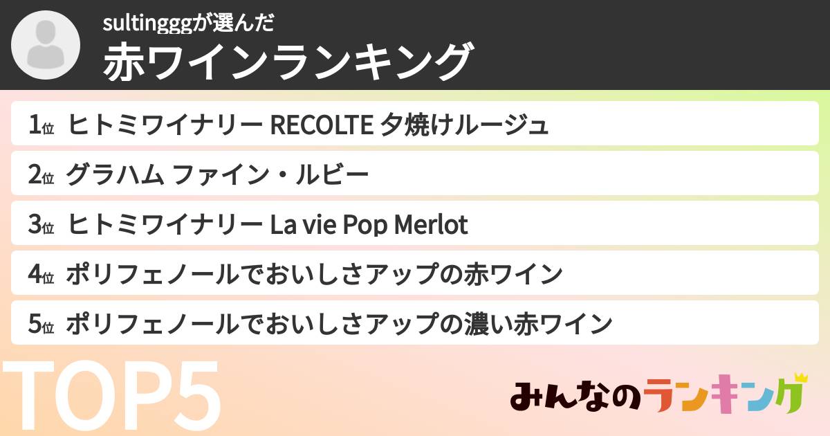 sultingggさんの「赤ワインランキング」