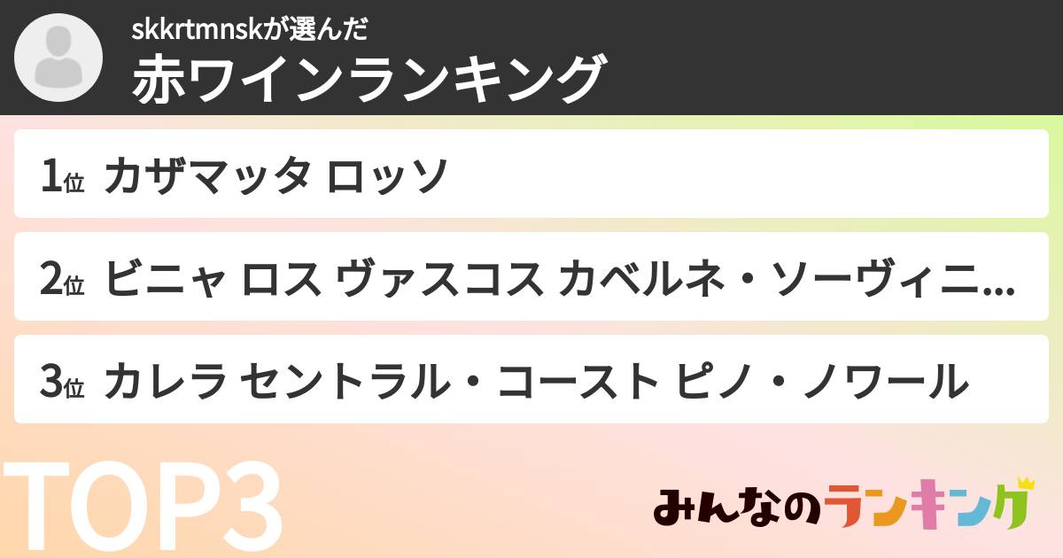 skkrtmnskさんの「赤ワインランキング」