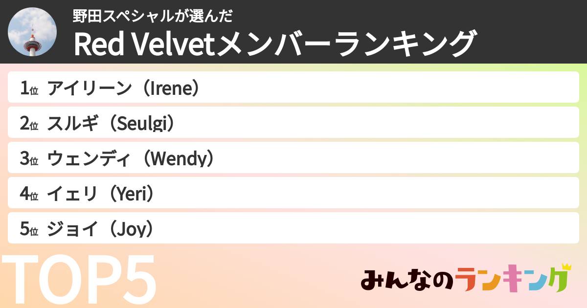 野田スペシャルさんの「Red Velvetメンバーランキング」