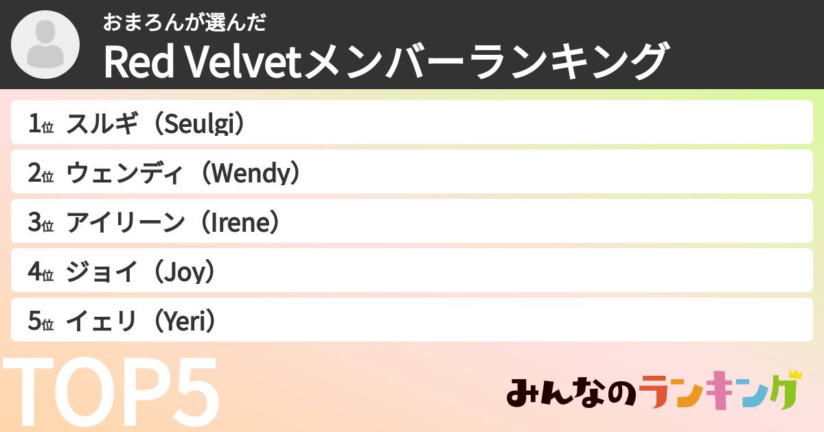 おまろんさんの「Red Velvetメンバーランキング」