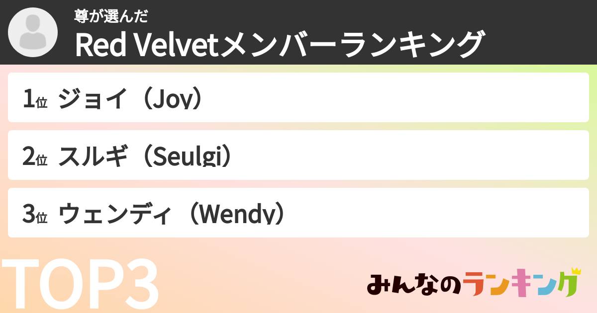 尊さんの「Red Velvetメンバーランキング」