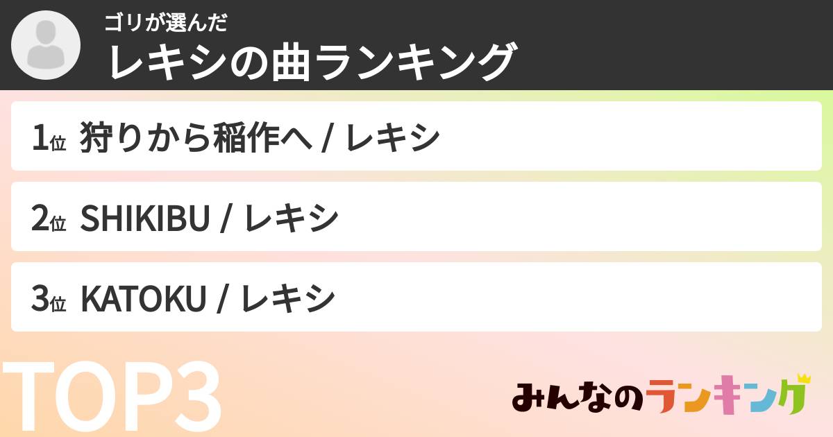 ゴリさんの「レキシの曲ランキング」