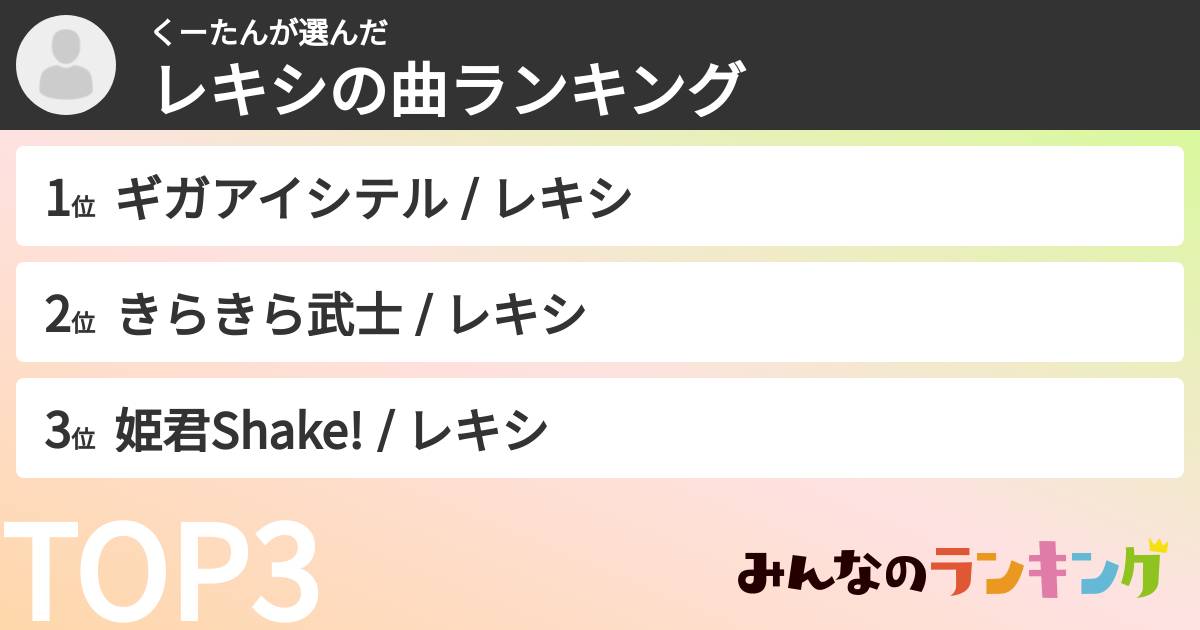 くーたんさんの「レキシの曲ランキング」