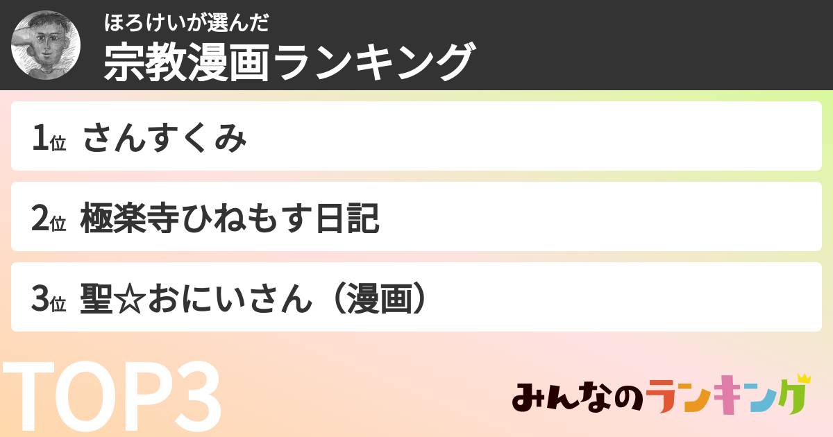 ほろけいさんの「宗教漫画ランキング」