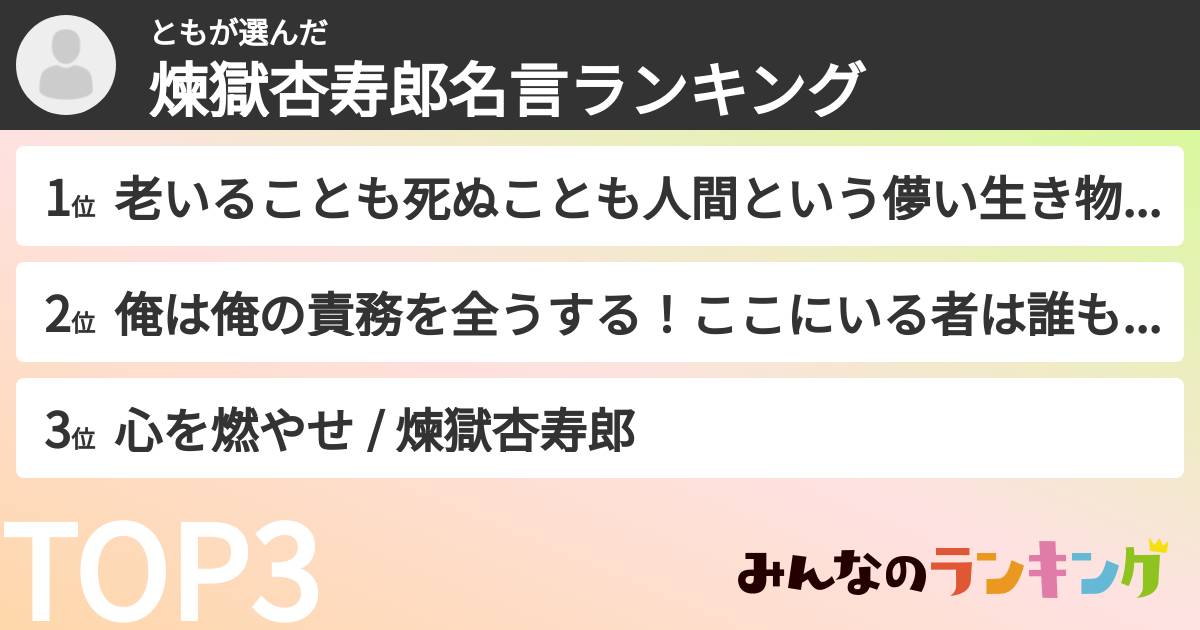 ともさんの「煉獄杏寿郎名言ランキング」