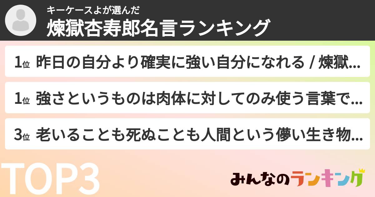 キーケースよさんの「煉獄杏寿郎名言ランキング」