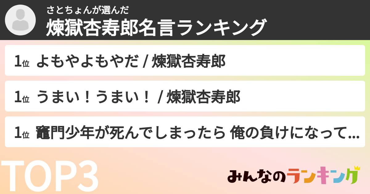 さとちょんさんの「煉獄杏寿郎名言ランキング」