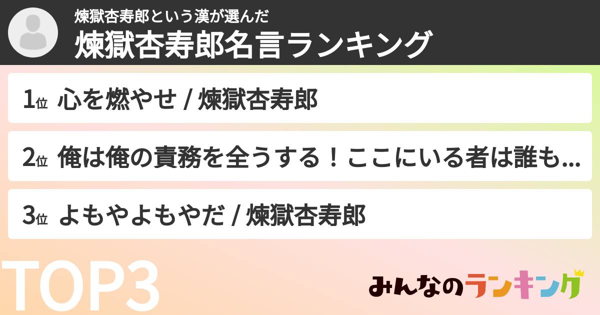 煉獄杏寿郎という漢さんの「煉獄杏寿郎名言ランキング」