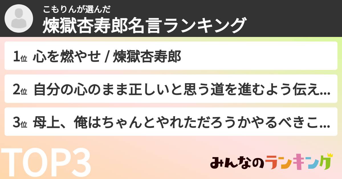 こもりんさんの「煉獄杏寿郎名言ランキング」