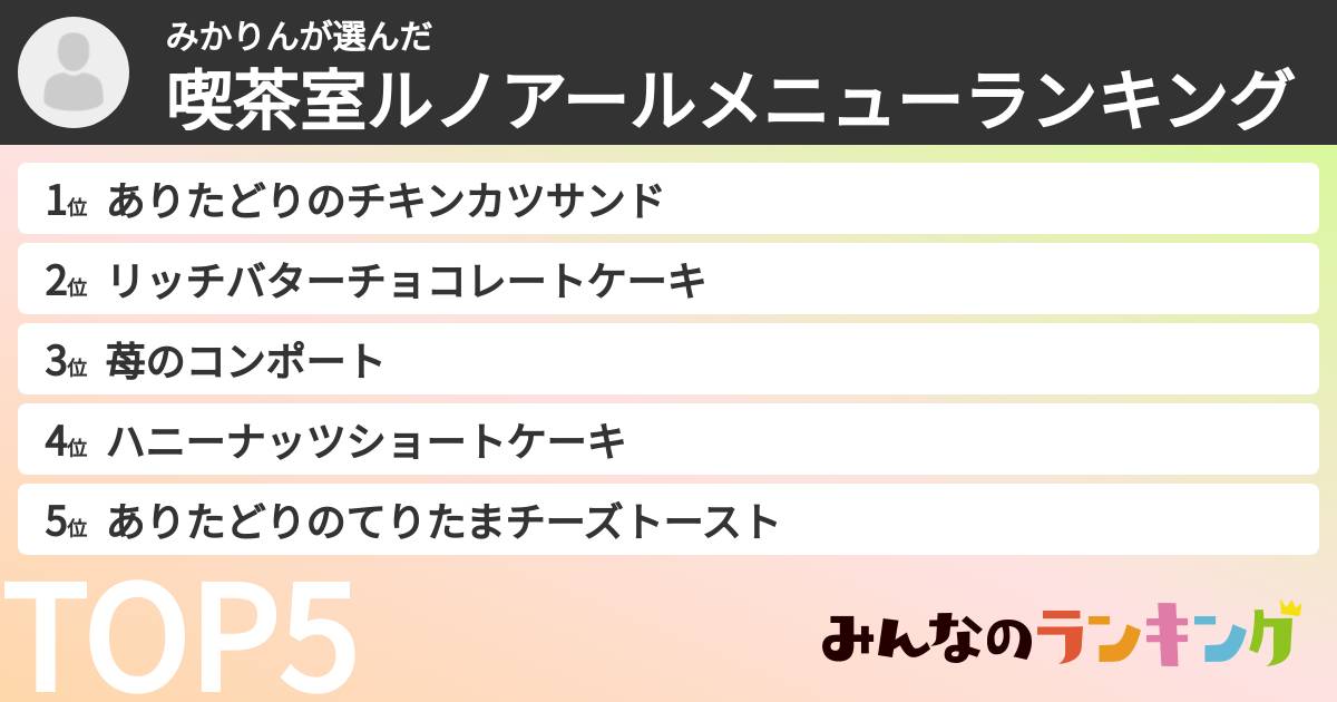 みかりんさんの「喫茶室ルノアールメニューランキング」