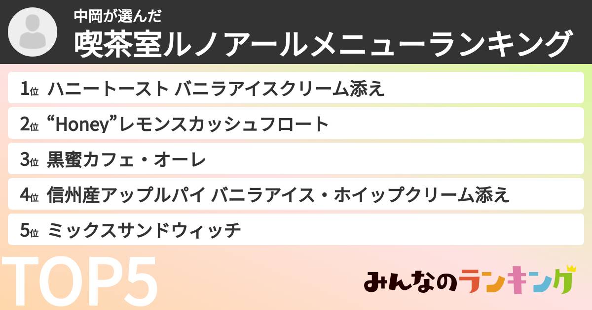 中岡さんの「喫茶室ルノアールメニューランキング」