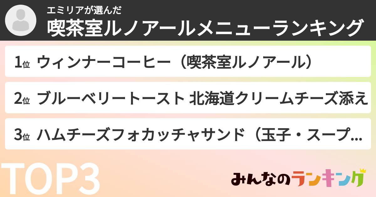 エミリアさんの「喫茶室ルノアールメニューランキング」