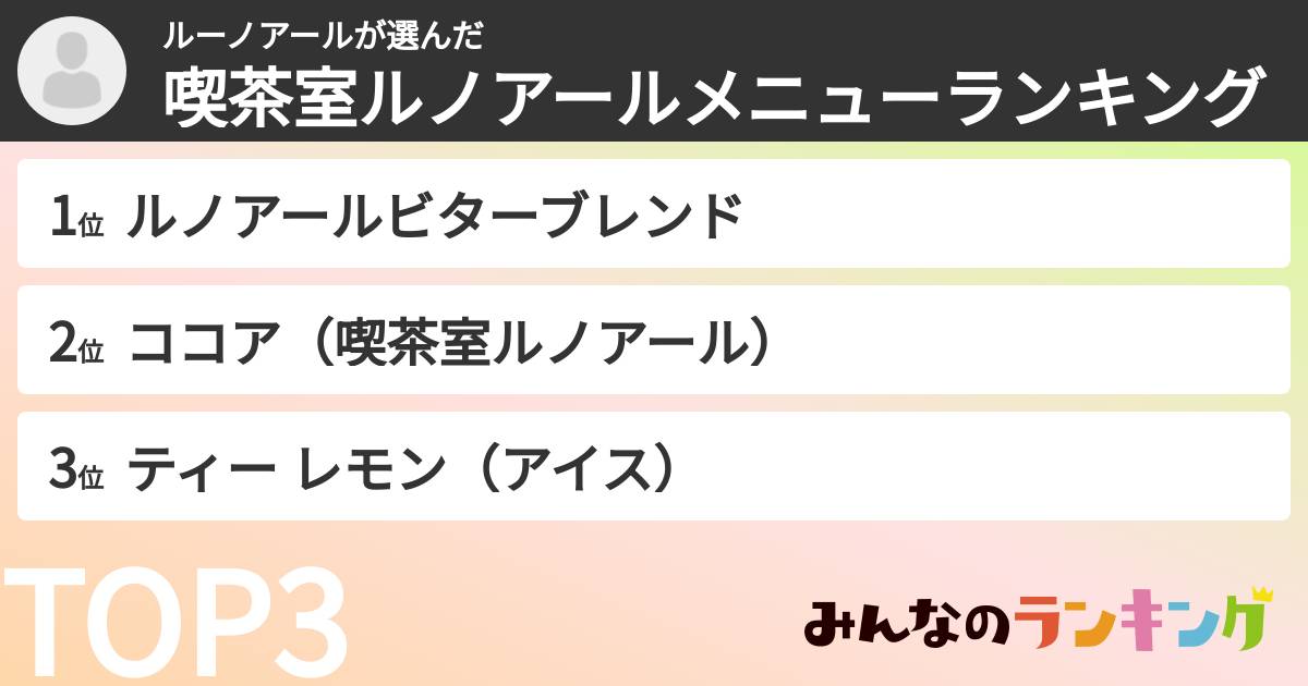 ルーノアールさんの「喫茶室ルノアールメニューランキング」