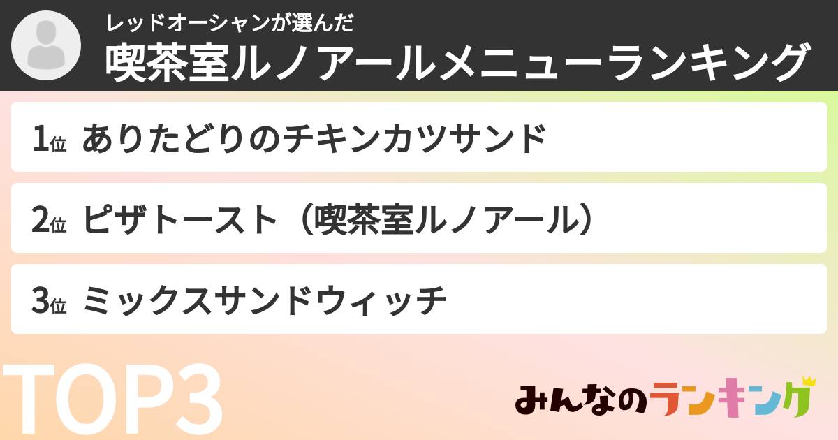 レッドオーシャンさんの「喫茶室ルノアールメニューランキング」