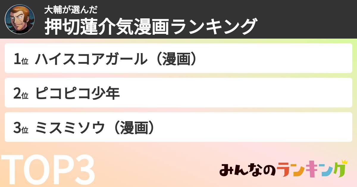 大輔さんの「押切蓮介気漫画ランキング」