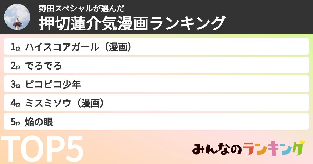 野田スペシャルさんの「押切蓮介気漫画ランキング」
