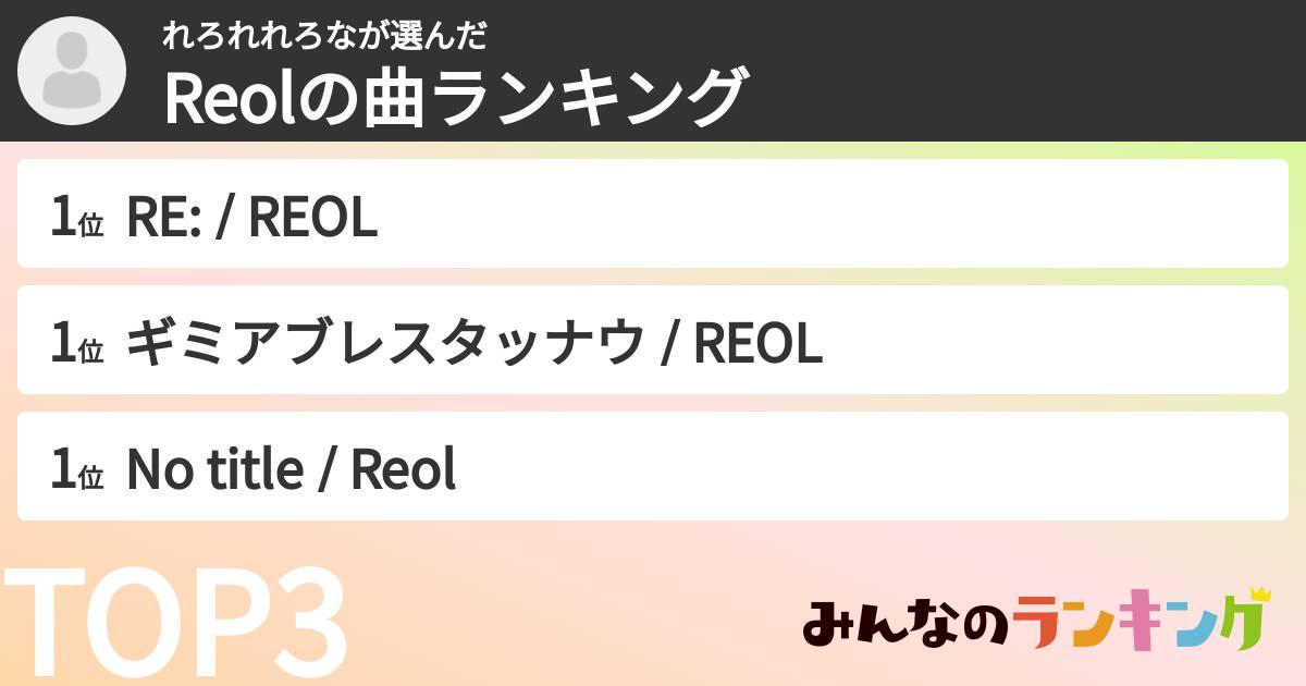 れろれれろなさんの「Reolの曲ランキング」