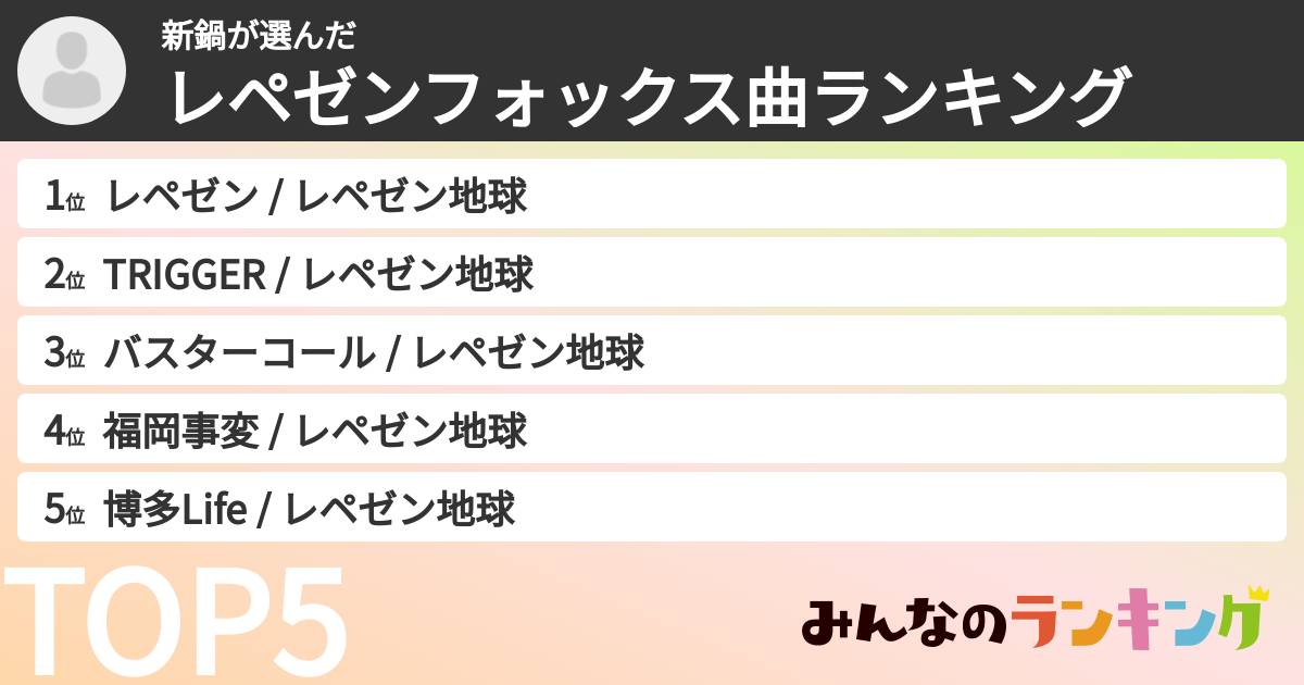新鍋さんの「レペゼンフォックス曲ランキング」