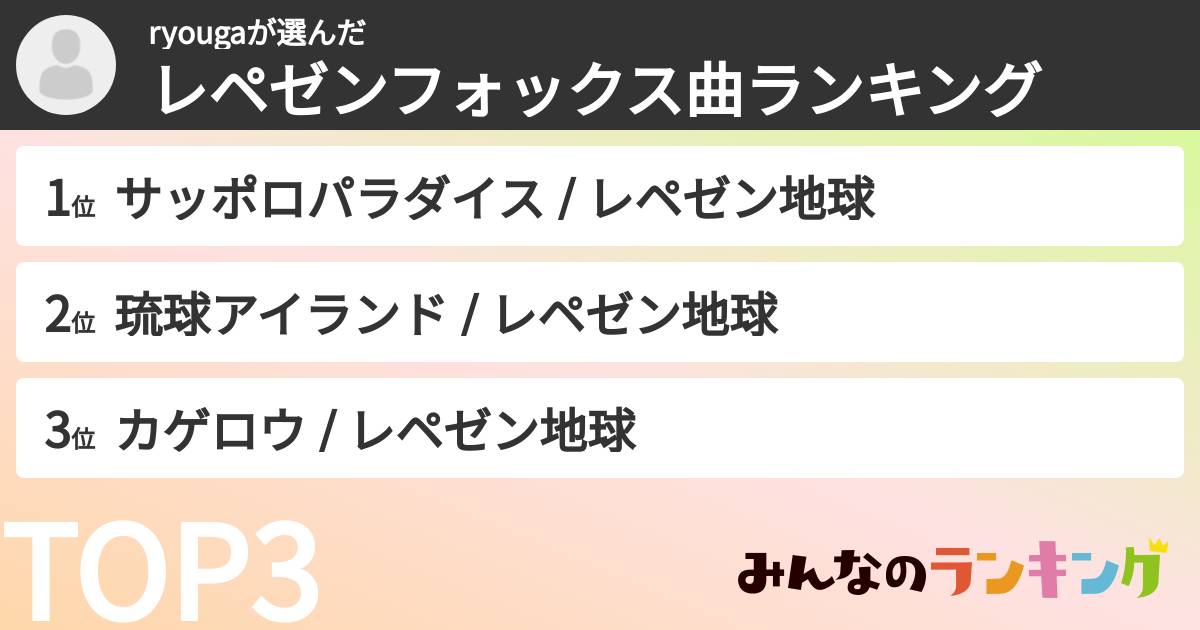 ryougaさんの「レペゼンフォックス曲ランキング」