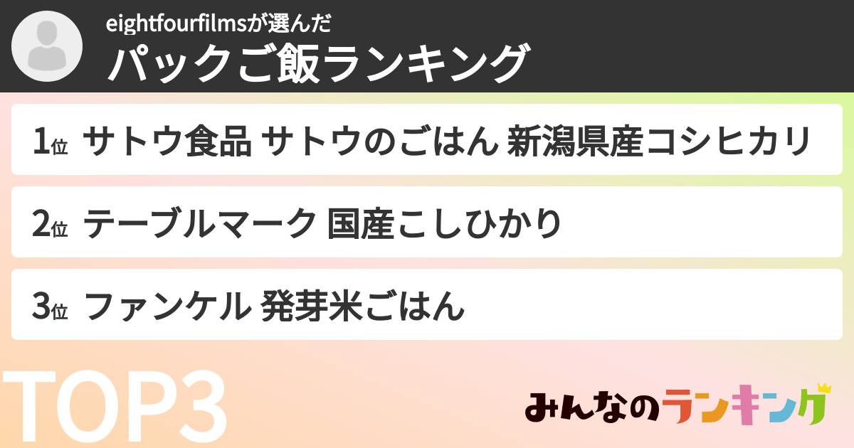 eightfourfilmsさんの「パックご飯ランキング」