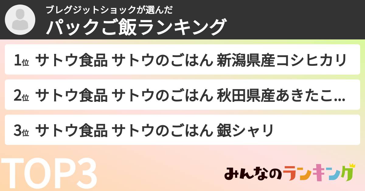 ブレグジットショックさんの「パックご飯ランキング」