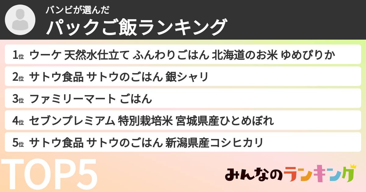 バンビさんの「パックご飯ランキング」