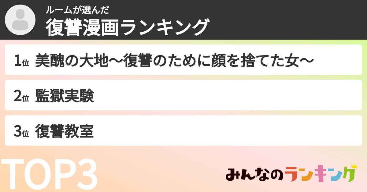 ルームさんの「復讐漫画ランキング」