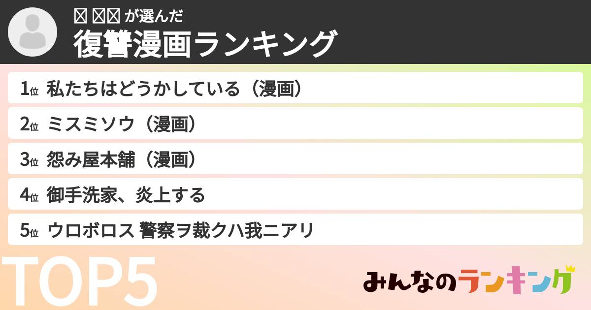 왕 주나 さんの「復讐漫画ランキング」
