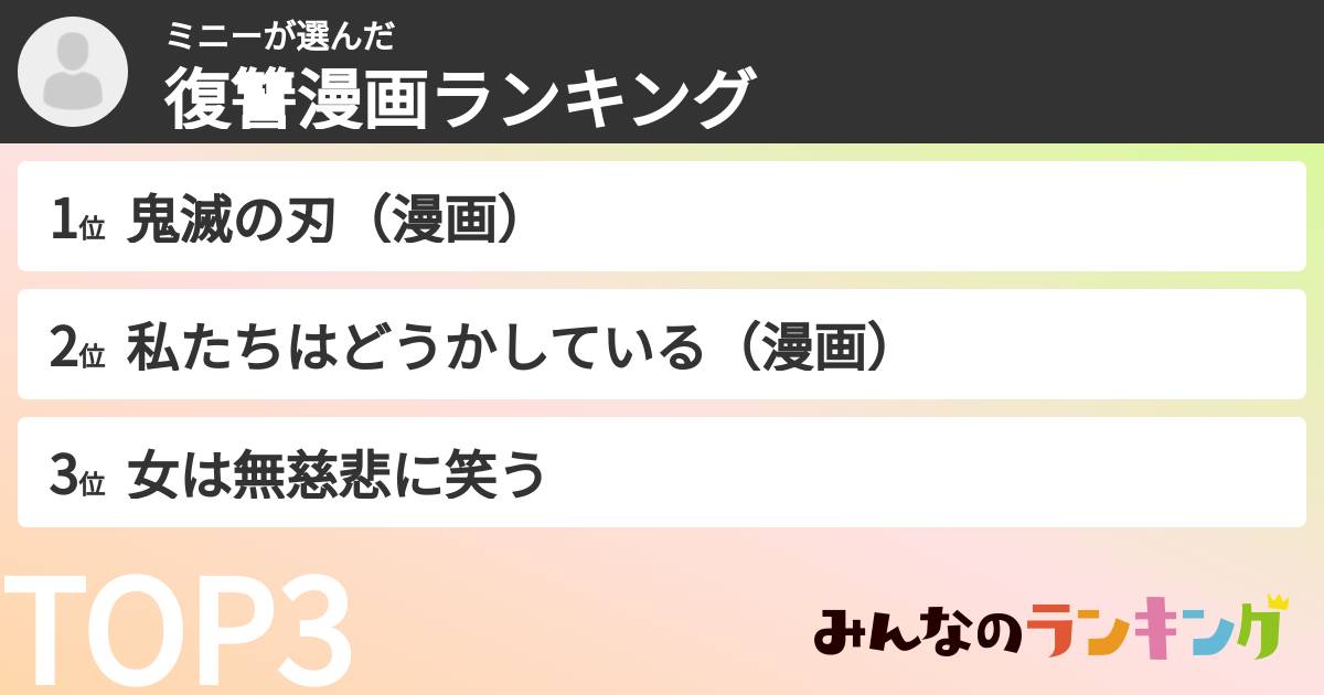 ミニーさんの「復讐漫画ランキング」