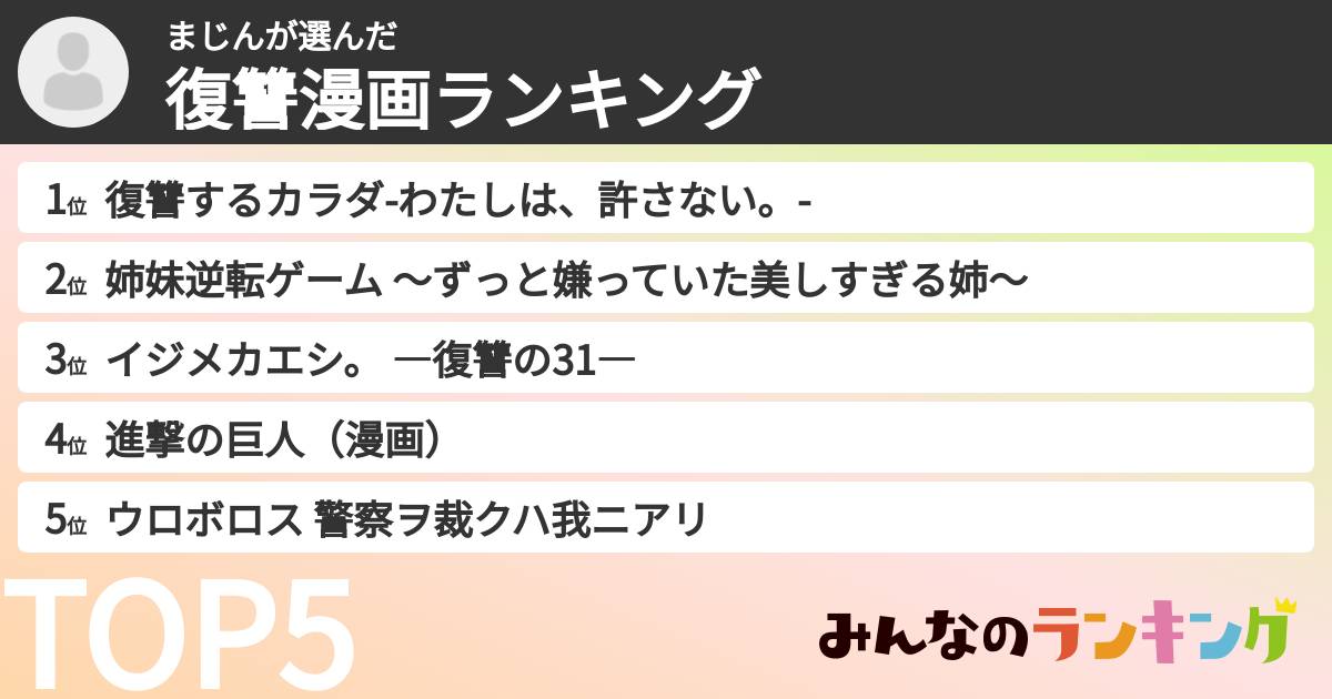 まじんさんの「復讐漫画ランキング」