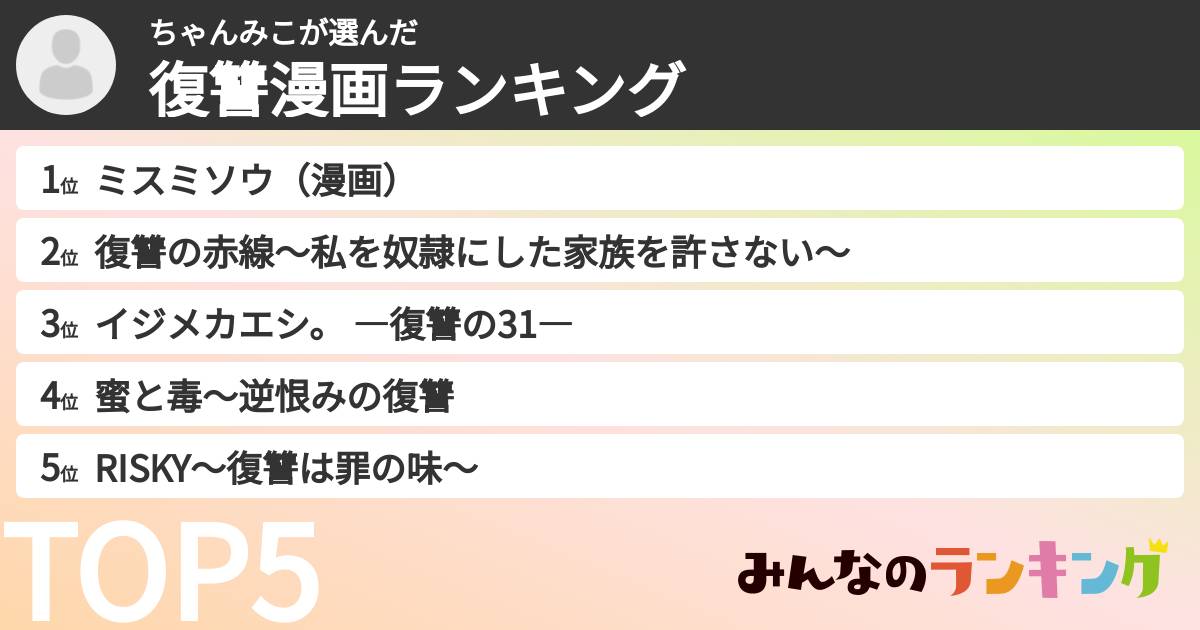 ちゃんみこさんの「復讐漫画ランキング」