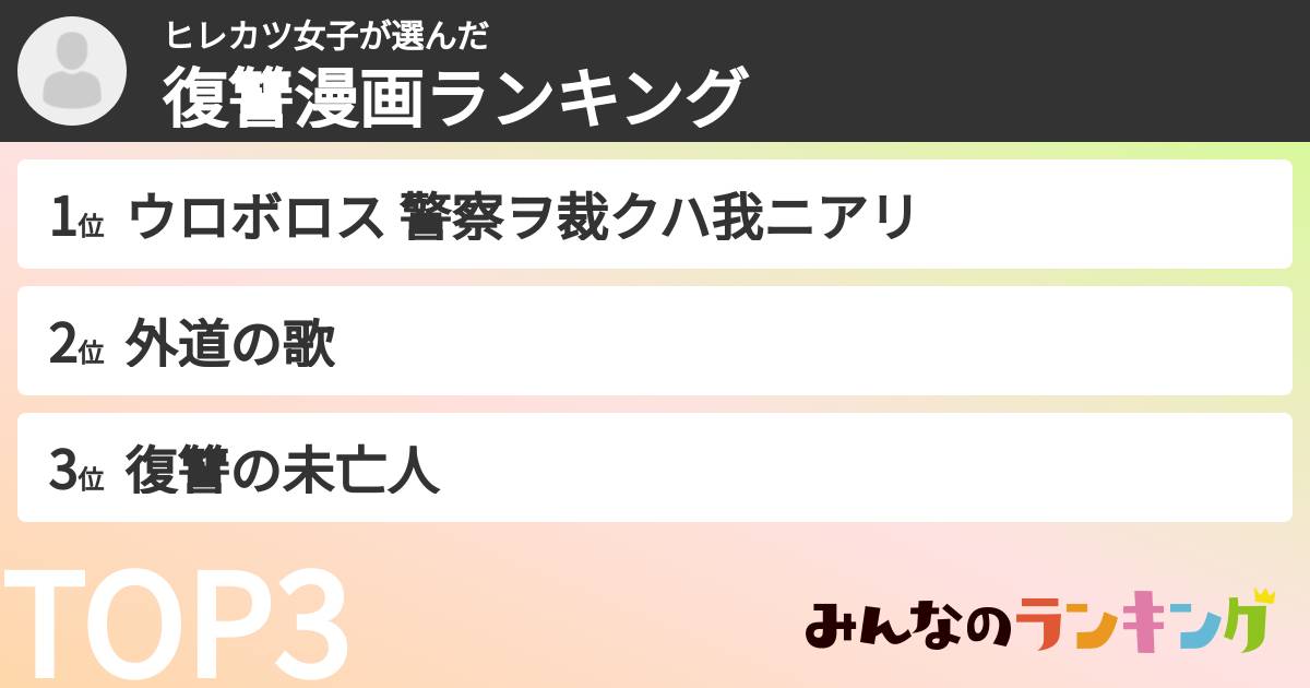 ヒレカツ女子さんの「復讐漫画ランキング」