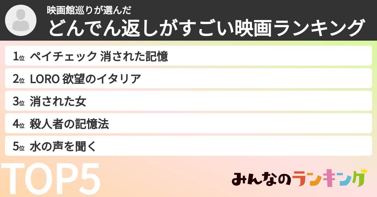 映画館巡りさんの「どんでん返しがすごい映画ランキング」